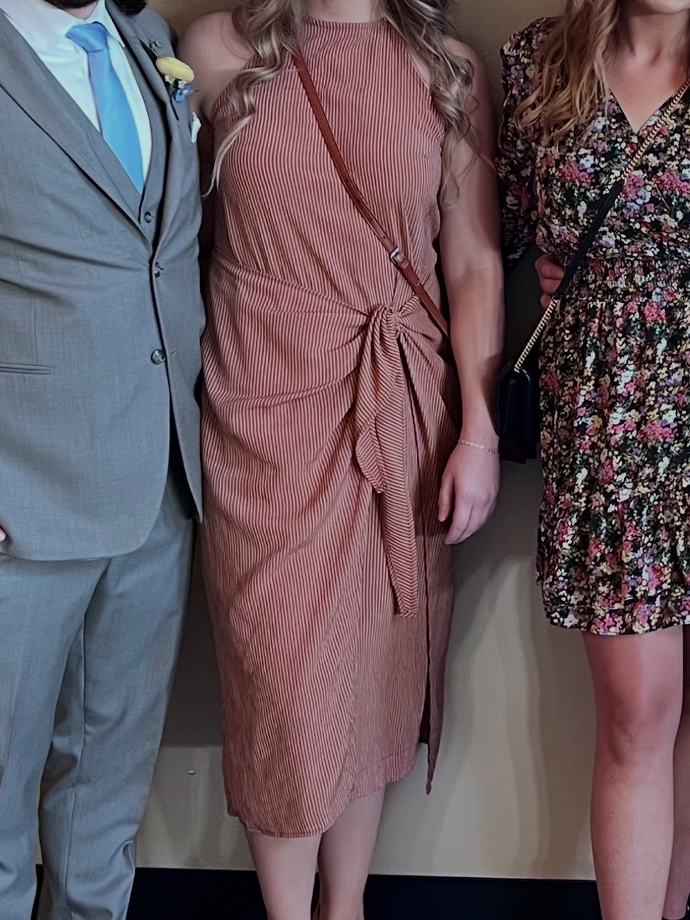 Sleeveless Rust Tie-Waist Midi Dress